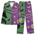 thumbnail image 2 of BaoFuBaoMei Halloween Lounge Sets Women 2 Piece Plus Size Long Sleeve Top and Pants Pajamas Halloween Bat Print Soft Cozy Sleepwear, 2 of 7