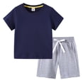 thumbnail image 4 of Gubotare Cute Baby Boy Outfits Color Block Boys Short Sleeve T-Shirt with Compression Liner Short Sets for kids (Navy,Size 4-5 Years), 4 of 4