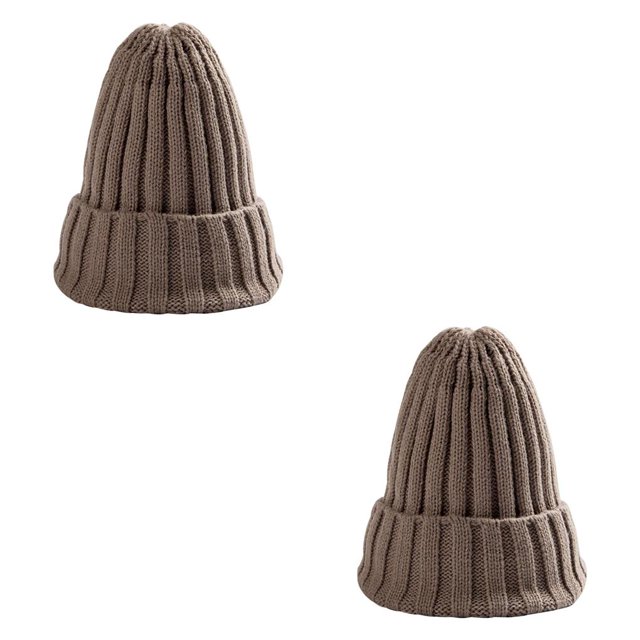 Jumpingount Nuevo gorro de invierno para mujer, gorro de punto, cálido, , a la moda, gorro de lana, gorro elegante que combina con todo caqui claro 2Conjunto