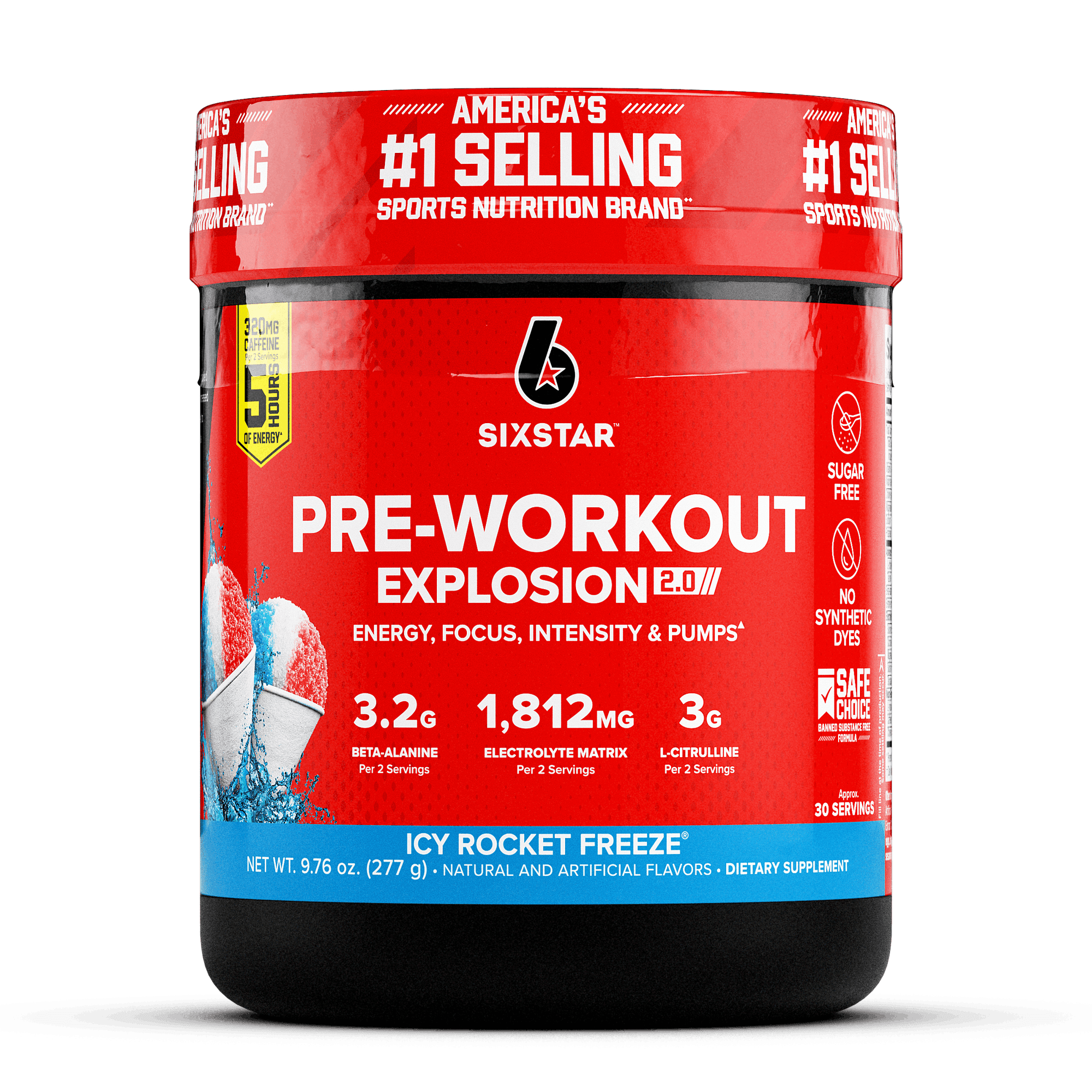 Six Star Pro Nutrition Pre-Workout Powder Explosion 2.0 Electrolyte Matrix, Icy Rocket Freeze, 9.76 oz