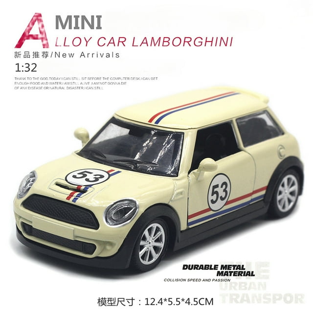 1:32 Mini Cooper Classic car Alloy Model Diecast Metal Car Vehicles Model Simulation Miniature Scale Kids Toys Gift Beige No box