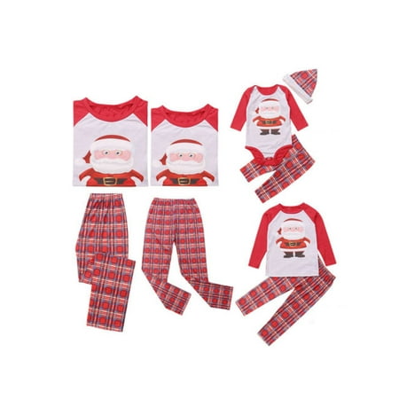 

Musuos Christmas Family Matching Pajamas Set Santa Claus Tops Red Plaid Pants
