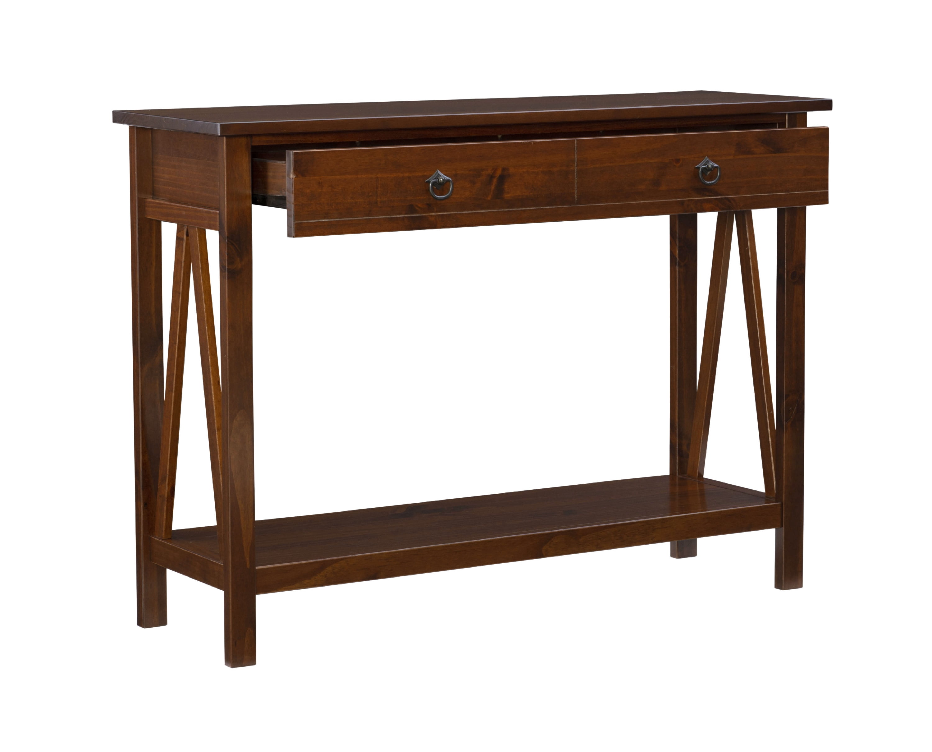 Linon Moreland Farmhouse Console Table with 2 Drawers, Antique Tobacco Finish
