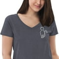 thumbnail image 4 of Simple line White Cat Embroidered recycled V-Neck Tee  (Heathered Navy, S), 4 of 4