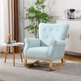 thumbnail image 2 of Velvet Rocking Chair, Modern Upholstered Accent Chair with Wing Backrest and Rubber Wood Legs, Comfortable Rocker with Padded Seat, High Back Glider Rocking Armchair for Living Room Bedroom, Blue, 2 of 7