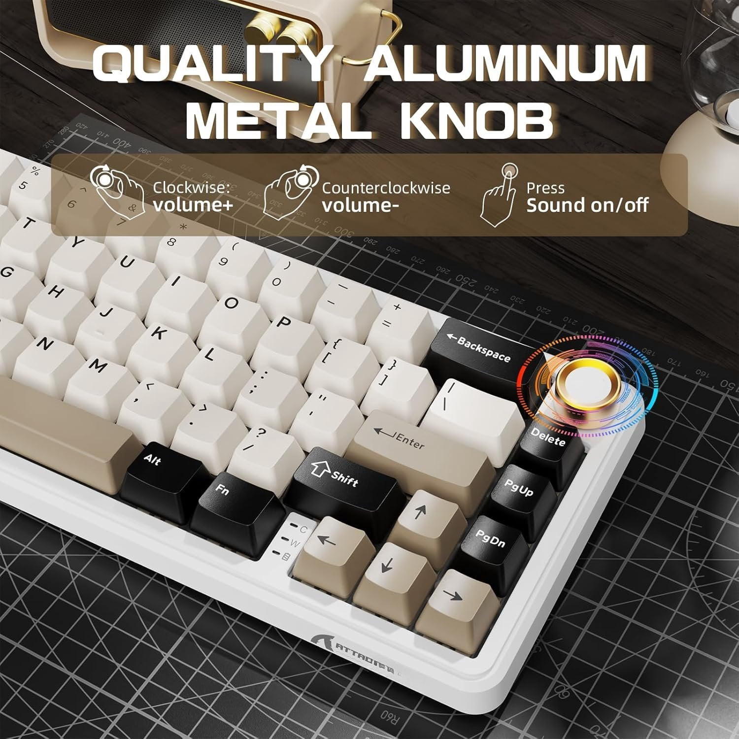 X66 60% Mechanical Gaming Keyboard with Volume Knob, Gasket Hot Swappable Custom Keyboard, PBT Keycaps, Tri-Mode USB-C/BT5.0/2.4G RGB Keyboard with Coiled - Cheese White