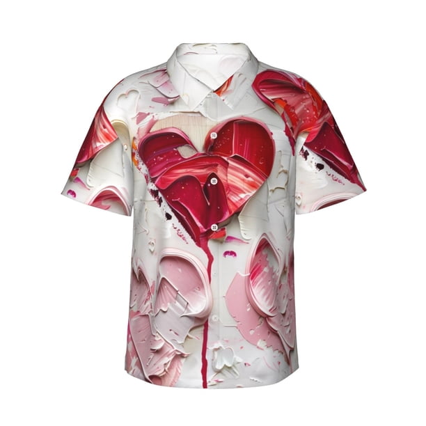 Balery Textured Heart Abstract Art Camisas hawaianas de manga corta para hombre, camisas playeras de corte holgado, camisas de vacaciones con botones,3X-Large