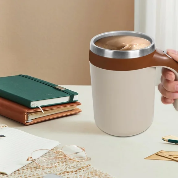 Brown Automatic Coffee Mixing Cup (13Oz) - Travel/Kitchen Use For Hot Chocolate