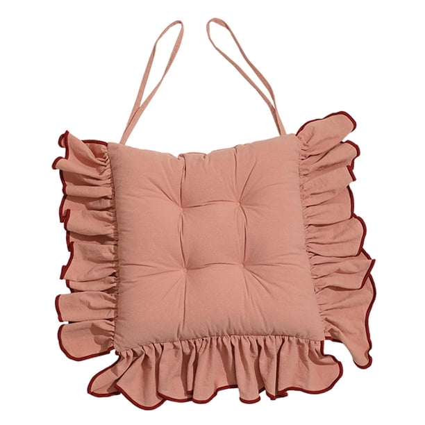 Cojín de silla con lazo antideslizante para sillas de comedor, cojín decorativo con volantes Rosa