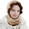 thumbnail image 2 of Aooww Women Winter One Piece Beanie Hat Slouchy Fleece Balaclavas Face Mask Neck Scarf Set Earmuff Ski Snow Knit Hats, Khaki, 2 of 6