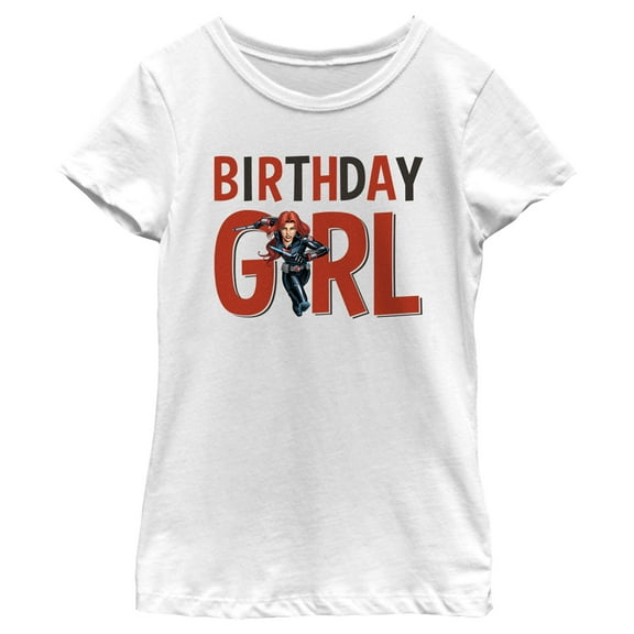 Girl's Marvel Birthday Girl Black Widow  Graphic Tee White X Large