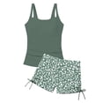 thumbnail image 4 of BRGZLK Swimsuit Sets for Girls Fashion Adjustable Strap Round Neck Camisole with Padded Bra and Prints Side Drawstring Surf Swimsuit Summer Two Piece Swimsuit Set for Teens Army Green A 11-12 Years, 4 of 5