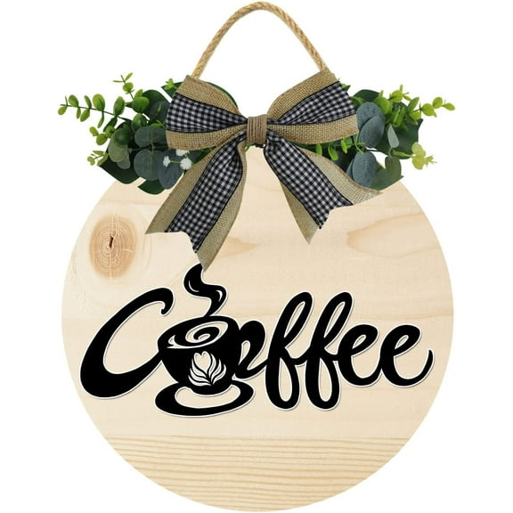 Eveokoki 12" Door Decor Sign,Rustic Hanging Coffee Wooden Signs Family Sign Rustic Wall Decor Indoor and Outdoor Vintage Wooden Decoration Farmhouse Primitive