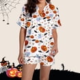 thumbnail image 5 of MVRLSH Womens Pajama Sets for Women 2 Piece Halloween Pumpkin Print Button Short Sleeve Shirt And Short Plus Size Cute wear Soft Sleepwear Lounge Set White - XL, 5 of 7