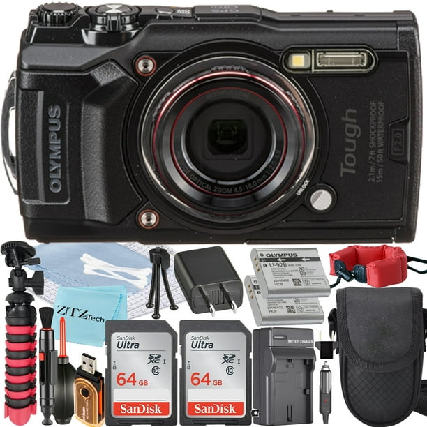 Olympus Tough TG6 Digital Camera (Black) + 2 Pieces SanDisk 64GB