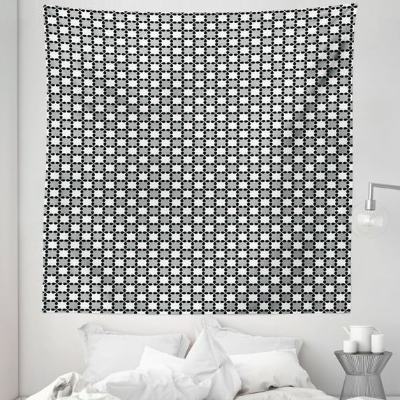 Black and Grey Tapestry, Abstract Floral Design with Petal Silhouettes on Greyscale Backdrop, Fabric Wall Hanging Decor for Bedroom Living Room Dorm, 5 Sizes, Black Grey White, by Ambesonne
