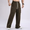 thumbnail image 5 of Mens Casual Cargo Pants Men's Straight Leg Casual Pants Stretch Elastic Waist Drawstring Joggers Pants Loose Cargo Pocket Straight Pants Mens Pants Trousers Overall Streetwear, 5 of 6