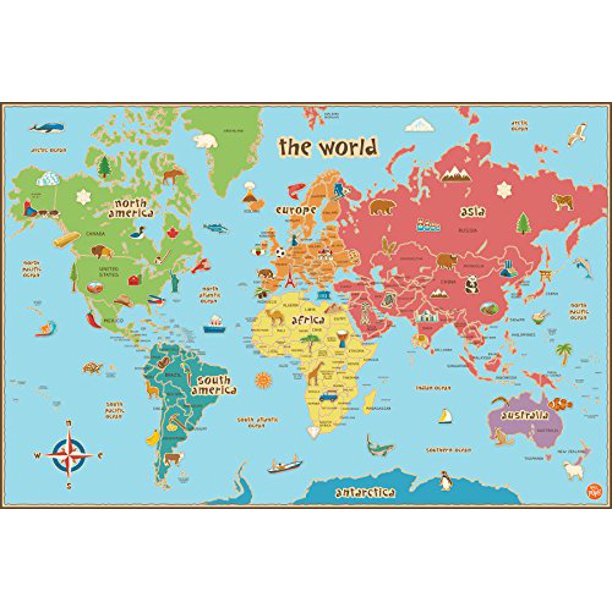 Wall Pops Wpe0624 Kids World Dry Erase Map Decal Wall Decals Walmart Com Walmart Com