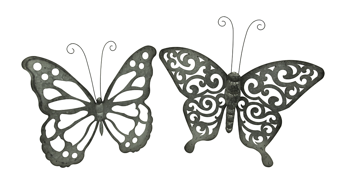 Galvanized Finish Metal Art Butterfly Wall Hangings Indoor Outdoor Set