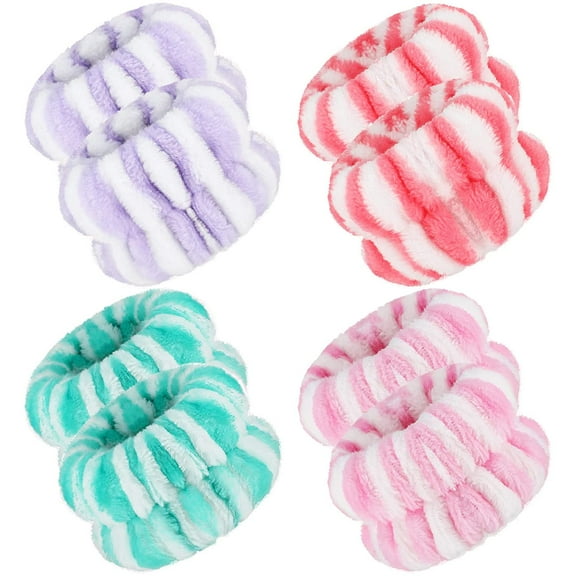 4 Pairs Wrist Spa Washband Microfiber Wrist Wash Towel Band Wristband Scrunchies for Washing Face Absorbent Wrist Sweatband for Women Prevent Liquid from Spilling (Watermelon Colors, Striped Style)