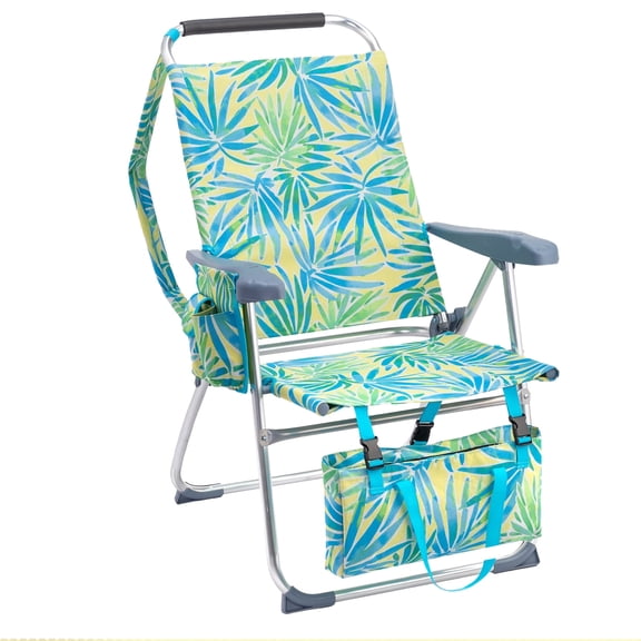 Ktaxon 17in Backpack Beach Chair, 7-Position Protable Beach Chair, Light-Weight Foldable Camping Chair with Back Storage Bag & Shoulder Strap for Beach Poolside (Refreshing Hawaii)