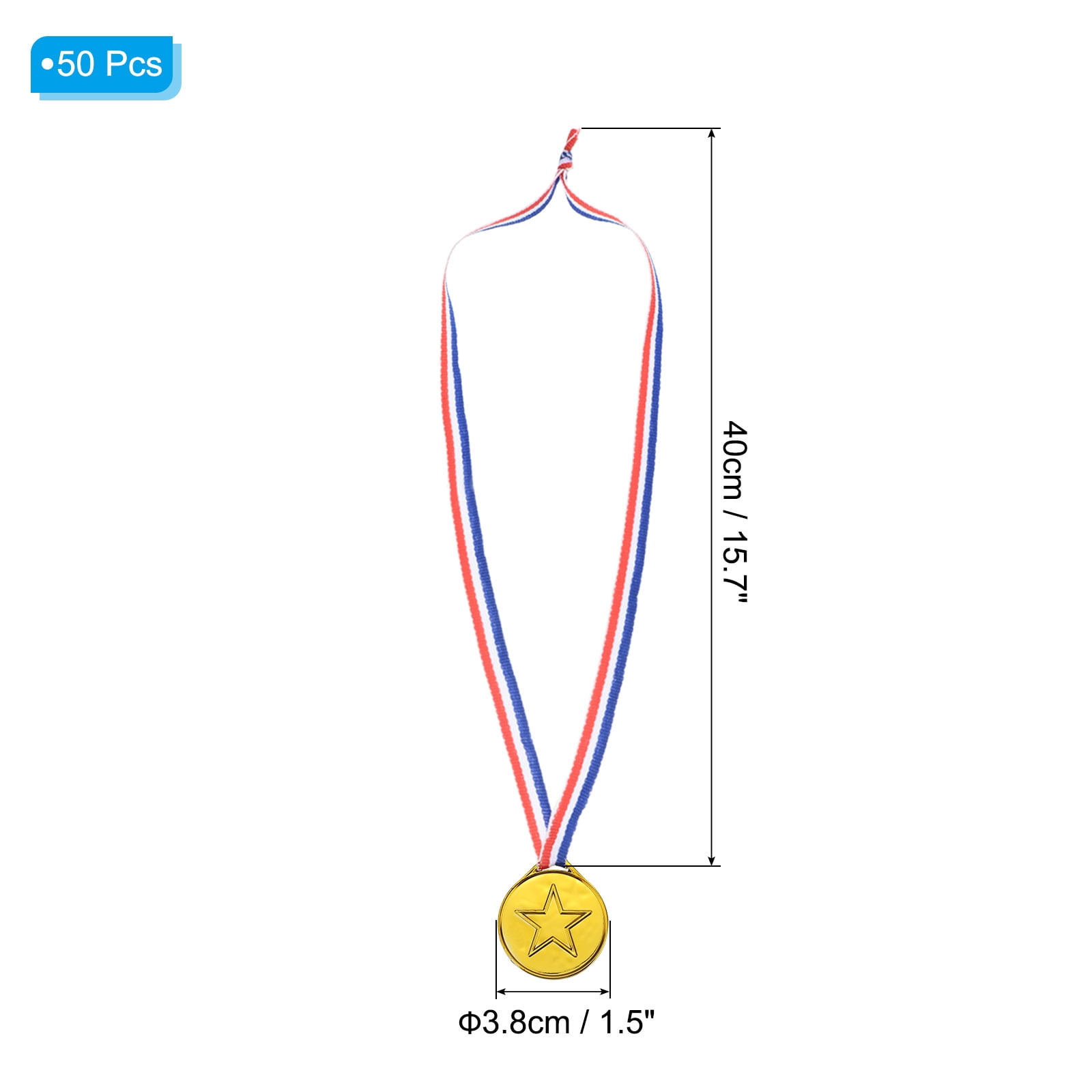 Uxcell 1.5" Mini Plastic Gold Winner Award Medals with Ribbon for Games Sports 50 Pack