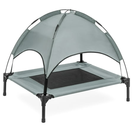 Folding Pet Bed And Bag Best Choice Products Raised Mesh Cot Cooling Dog Bed, 30in, Gray, w/ Removable Canopy Shade Tent, Travel Bag, Breathable Fabric ()