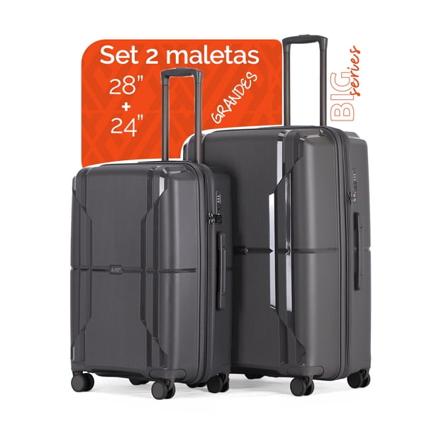 Maletas de viaje grandes de polipropileno con cierre premium YKK BIG series set 2 piezas 28”+ 24” capacidad 25kg cierre expandible candado de alta seguridad TSA LOCK Armored Travel SPINEL
