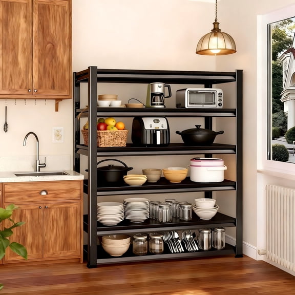 6-Tier Heavy Duty Steel Storage Shelves 45"W x 20"D x 78"H Black, 3600LBS Capacity Adjustable Metal Shelving Unit with Double Layer Panel & Thickened Columns for Home Kitchen Commercial Garage Use