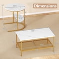 thumbnail image 3 of Costway Coffee Table Set of 2. 2-Tier Coffee Table and Side End Table with Storage Shelves White & Gold, 3 of 10