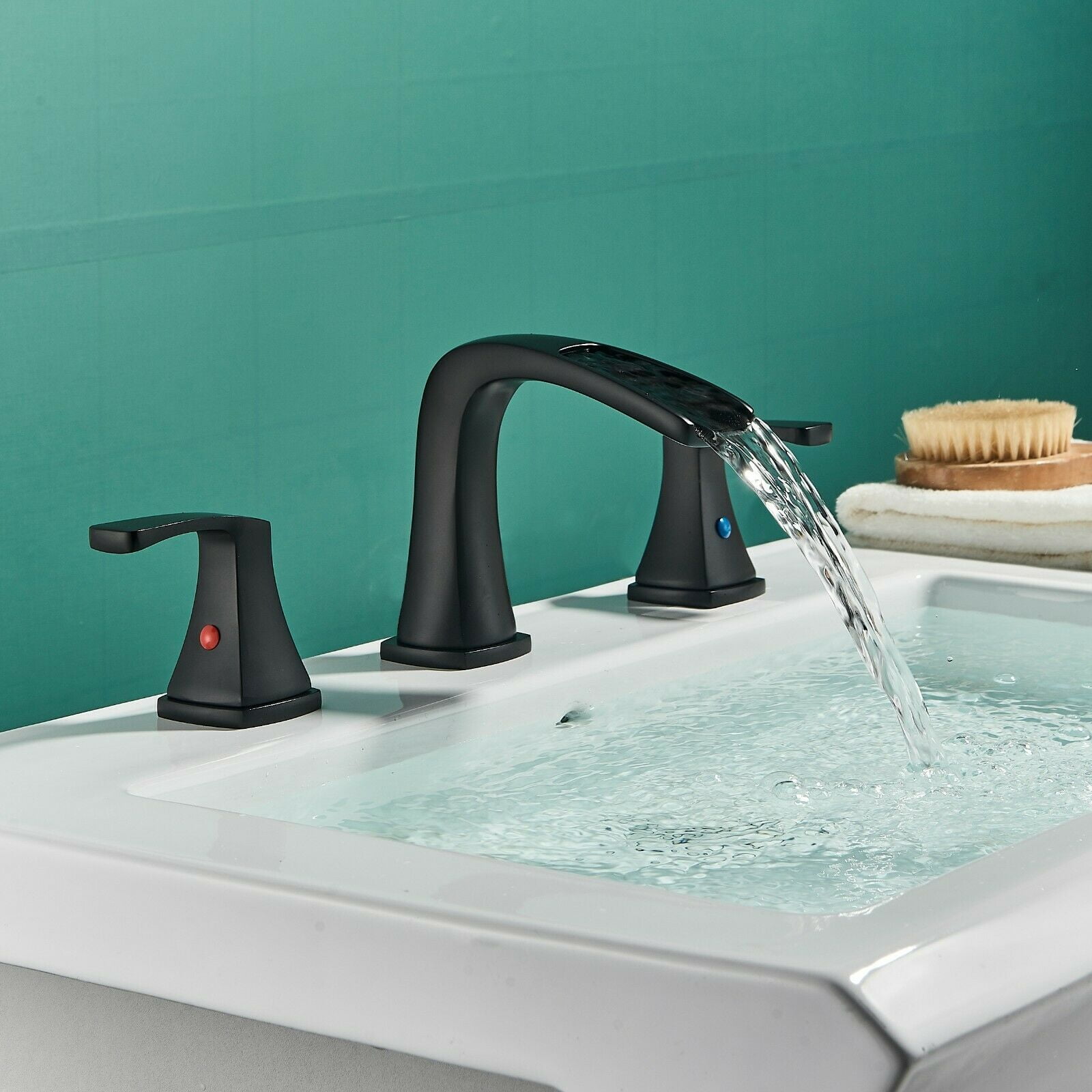 Zovajonia Matte Black 8 "Widespread Bathroom Faucet Basin 3 Hole Waterfall Vanity Sink Mixer Tap