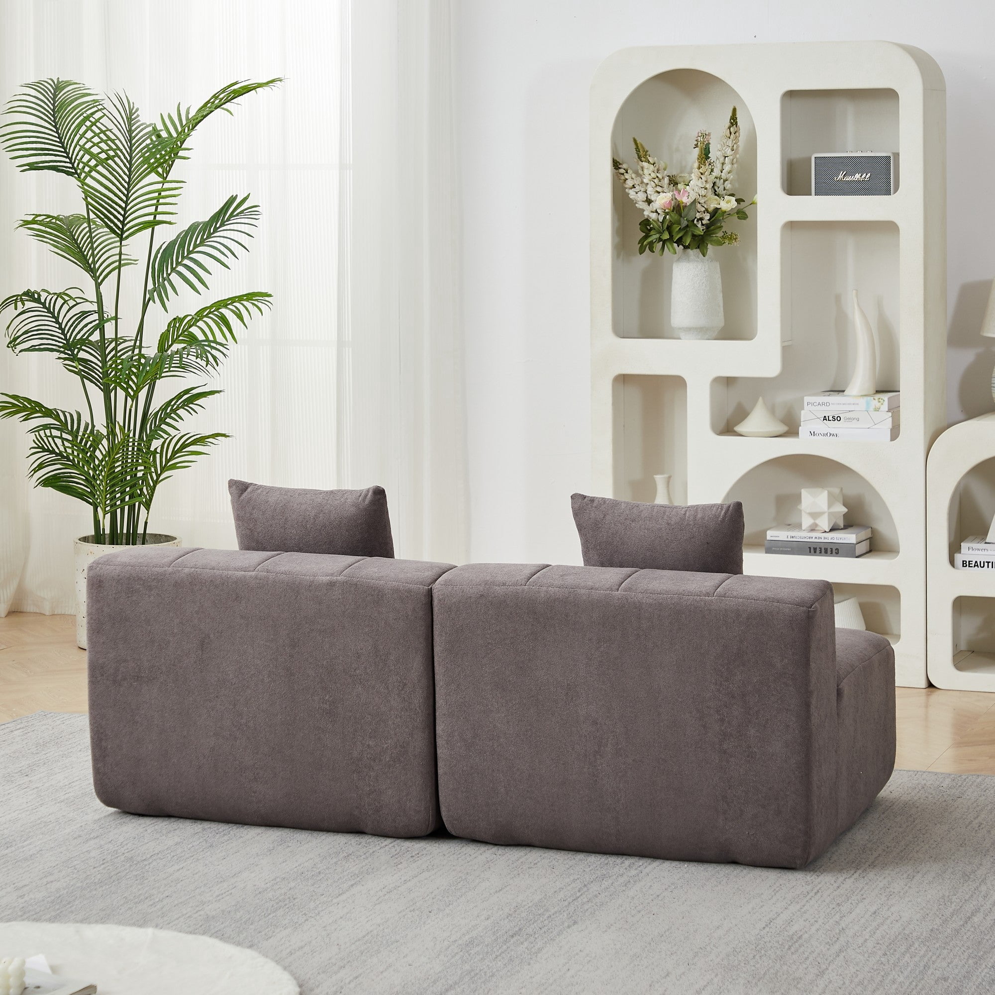 Sailvan Chenille Curved Sectional Sofa, Modern Modular Circular Sofa with Piano Key Design, No Assembly Required Cloud Couch Grey