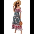 thumbnail image 2 of Vestido Informal, Fluido, con Estampado Floral Bohemio, Hombros Descubiertos, para Mujer (Verano 2025) Fondo Negro M, 2 of 9