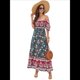 thumbnail image 2 of Vestido Informal, Fluido, con Estampado Floral Bohemio, Hombros Descubiertos, para Mujer (Verano 2025) Fondo Negro M, 2 of 9