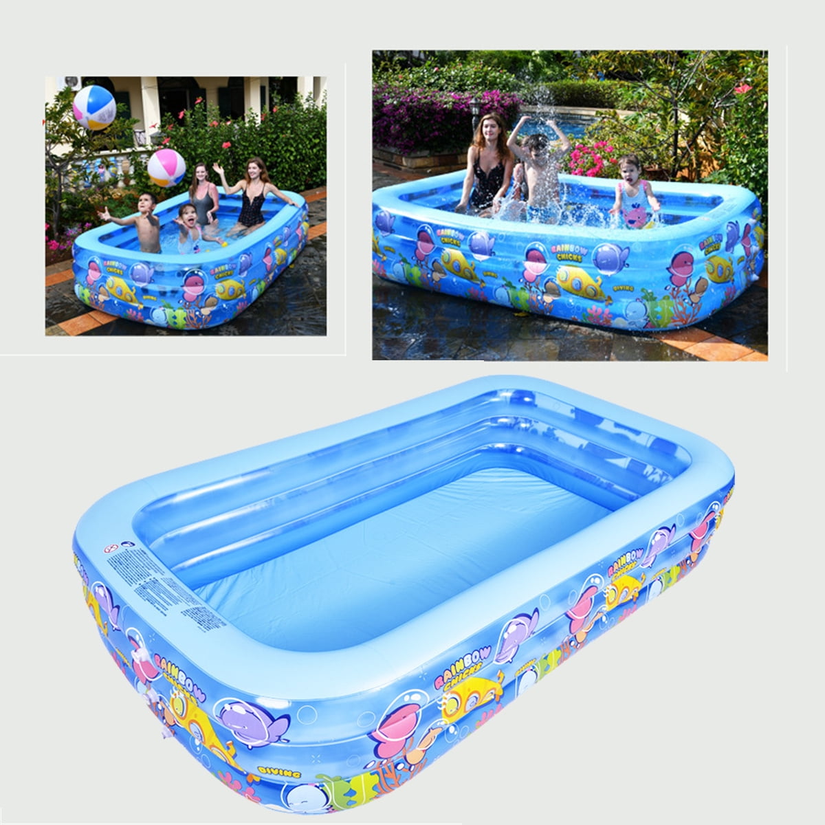 Family Inflatable Swimming Pool,Inflatable Kiddie Pool,Swim Center for Ages 3+,Blow Up Family Pool for Kids,Toddlers & Adult,102 X 68.9 X 23.6（Included Electric Air Pump） 