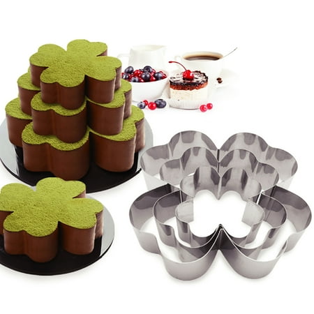 

3Pcs Mousse Circles- 4-leaf Clover Shape Non-stick Stainless Steel One-piece Design Cake Stencil Dessert Baking Mold for Bakery