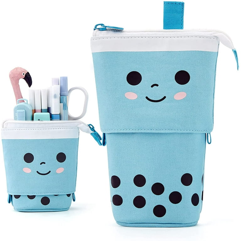 Pencil Case Standing Cute Telescopic Pop-Up Boba Pencil Holder with Zipper  Kawaii Stationery Pencil Pouch Cosmetics Bag for School Students Office  Teens Adults Kids Girls & Boys - BLUE 