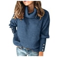 thumbnail image 3 of Lroplie T Shirts for Women Oversoze Round Neck Long Sleeve Womens Tops Fashion Bow Collar Solid Buttons Sleeve Knitted Sweater Warm Top Blouse Blue 2023 2XL, 3 of 8