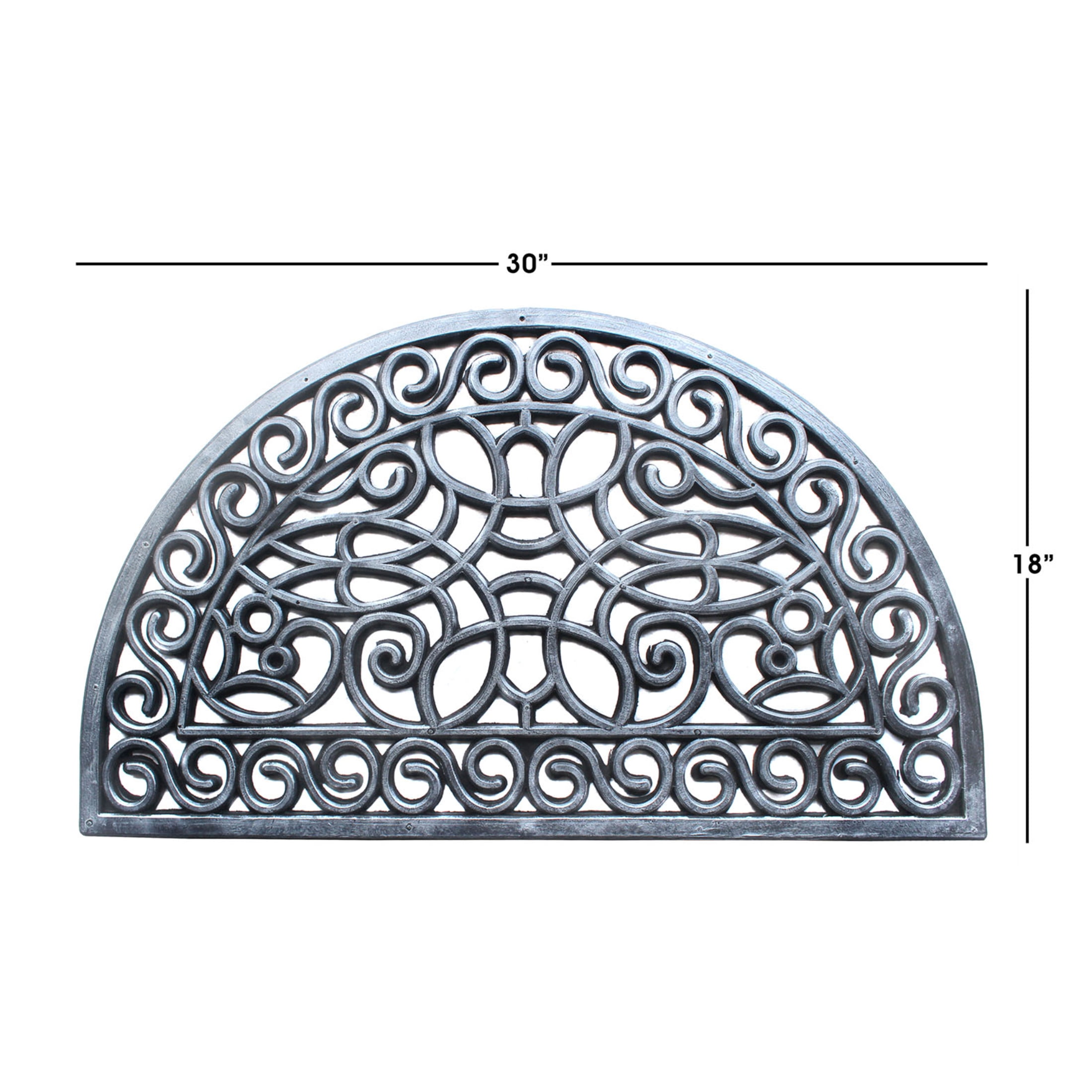 RugSmith Silver Moulded Trellis Half-round Rubber Doormat, 18"x30"