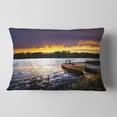 thumbnail image 2 of Designart Boat Docked in Lake at Sunset - Modern Seashore Throw Pillow - 12x20, 2 of 5