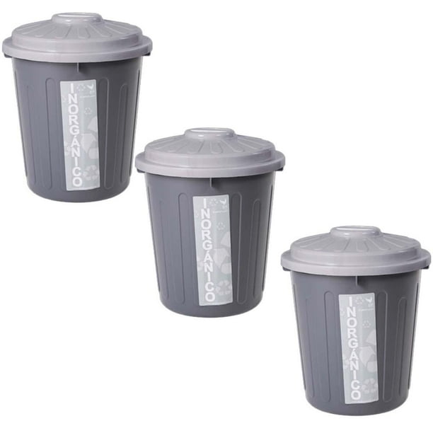 Bote para Basura RecyMedGray 3 Pzs 22lts 32x42cm Polietileno Color Gris Tapa Gris VentDepot