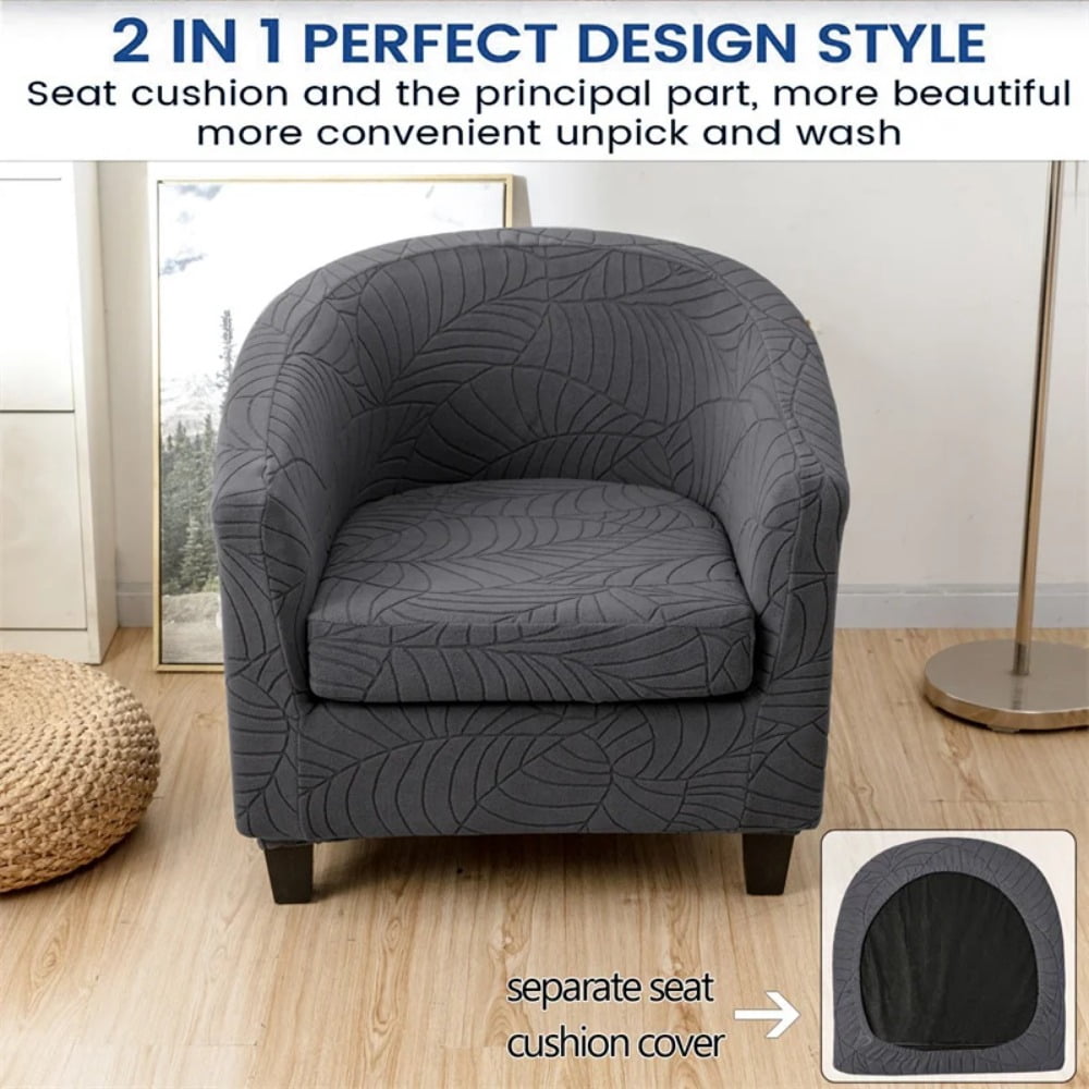 AIGIA Club Chair Covers Slipcover 2 Piece Leaf Jacquard Stretch Tub Chair Cover Barrel Chair Covers Soft Armchair Sofa Cover Couch