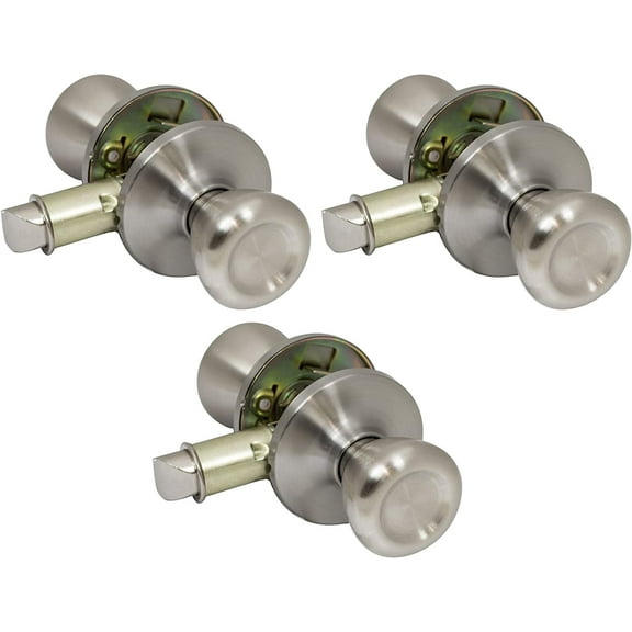 3 Pack of Pro-Grade Classic Mobile Home Passage Door Knob Hall and Closet Handle, Satin Nickel