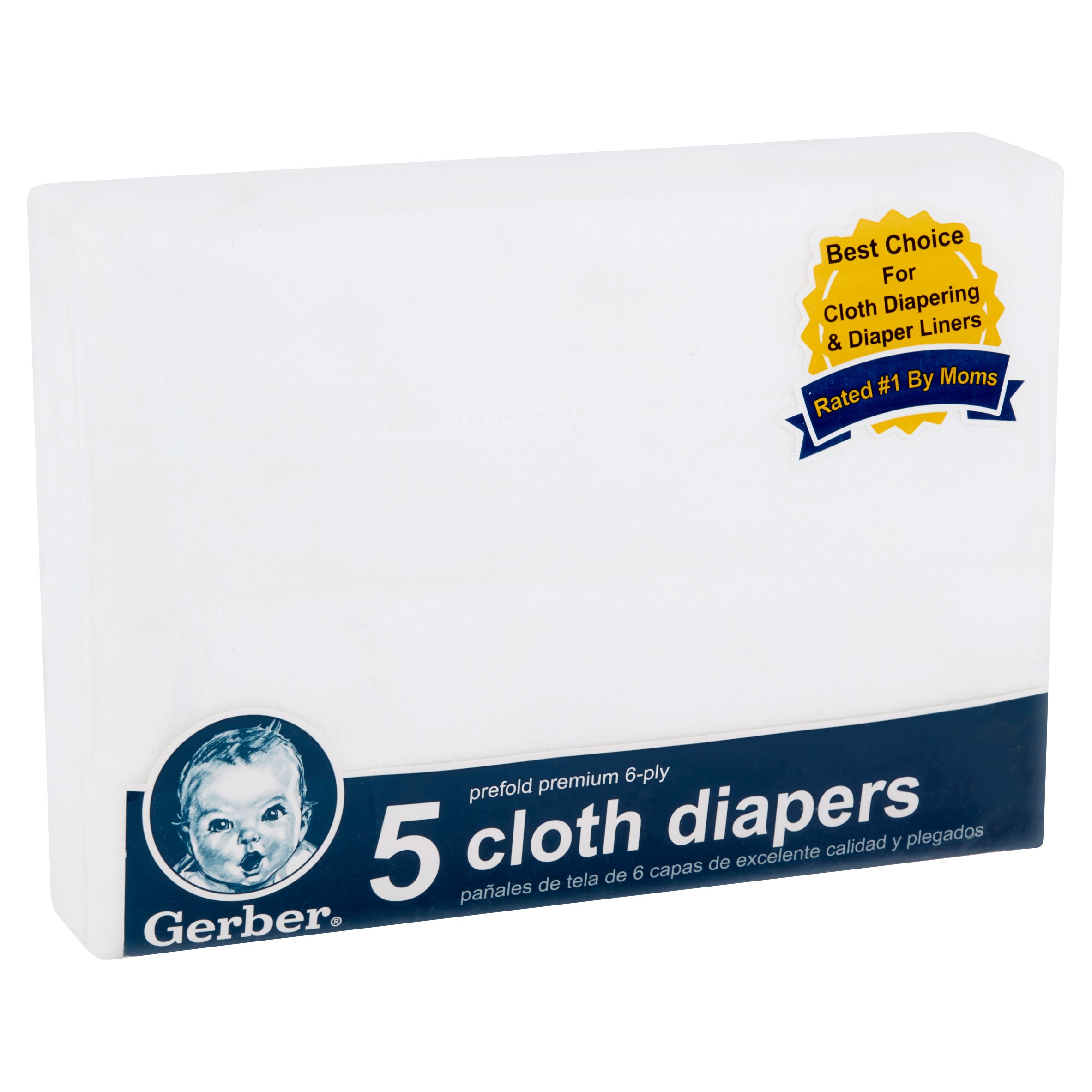Gerber Newborn Baby Unisex Prefold White Gauze 6-Ply Cloth Diaper, 5-Pack - image 2 of 5