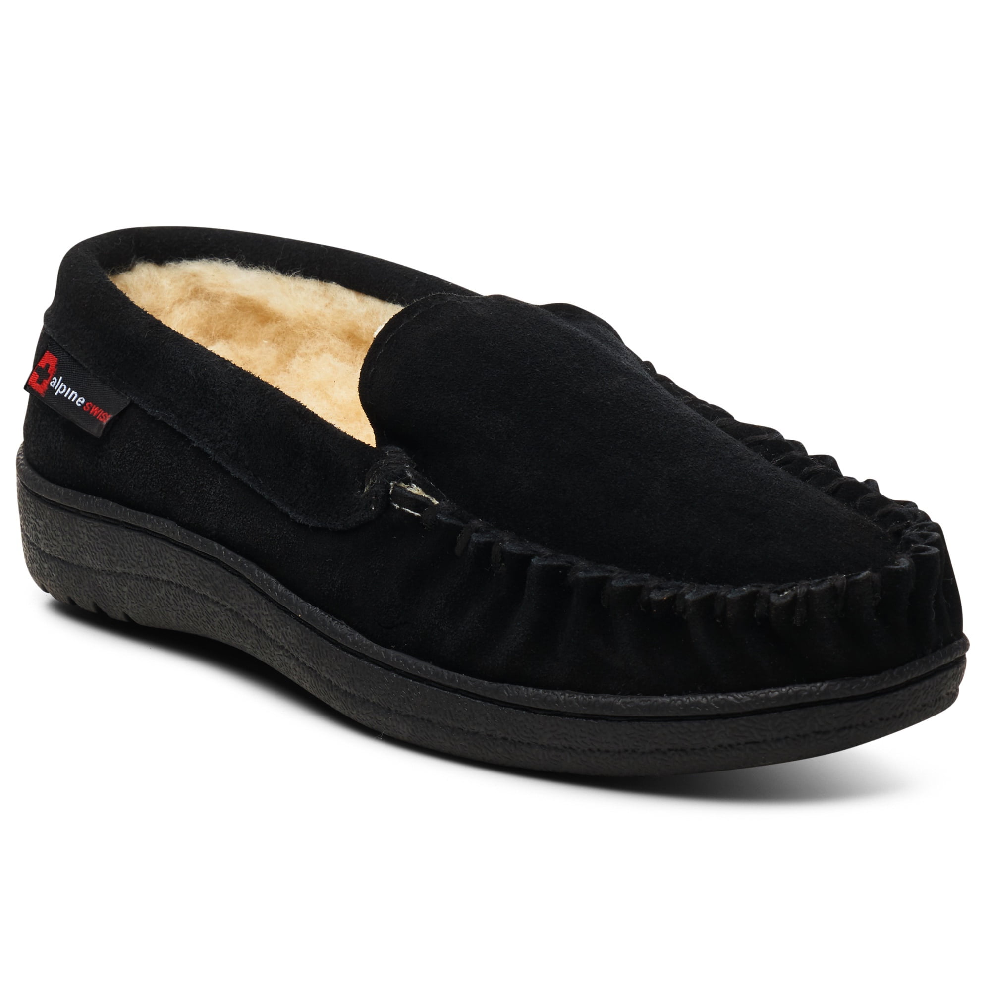 alpine swiss yukon mens suede shearling moccasin slippers