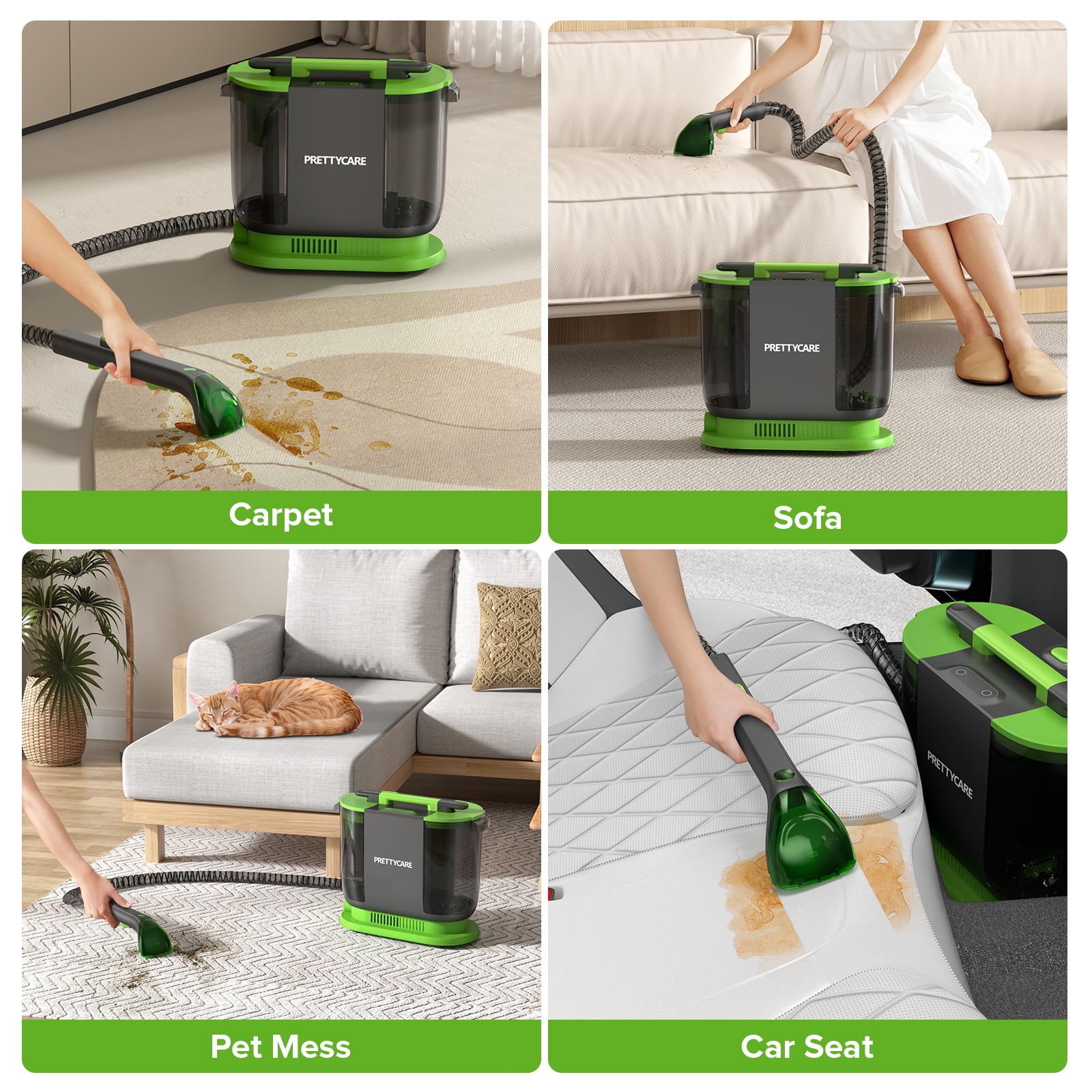 PrettyCare Portable Carpet Shampooer,Upholstery Cleaner,14Kpa Strong Suction Carpet Cleaner Machine,500W Powerful Motor