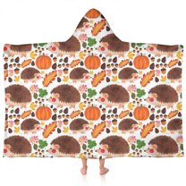 Fall Hedgehog Pumpkin Hooded Bath Towel，60"x35" for Ages 3 To 12 Kids, Quick Dry Lightweight Soft Microfiber Hood Beach Towel Cover Up for Kids