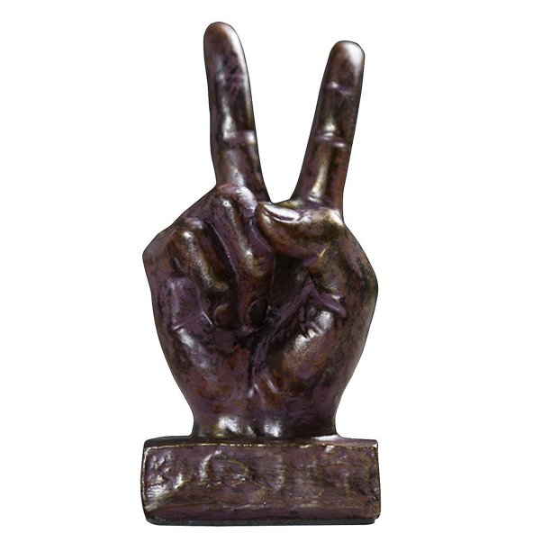 Decoración de escultura de mano, estatua de dedo, decoraciones de escritorio de resina, marrón, dedo de victoria