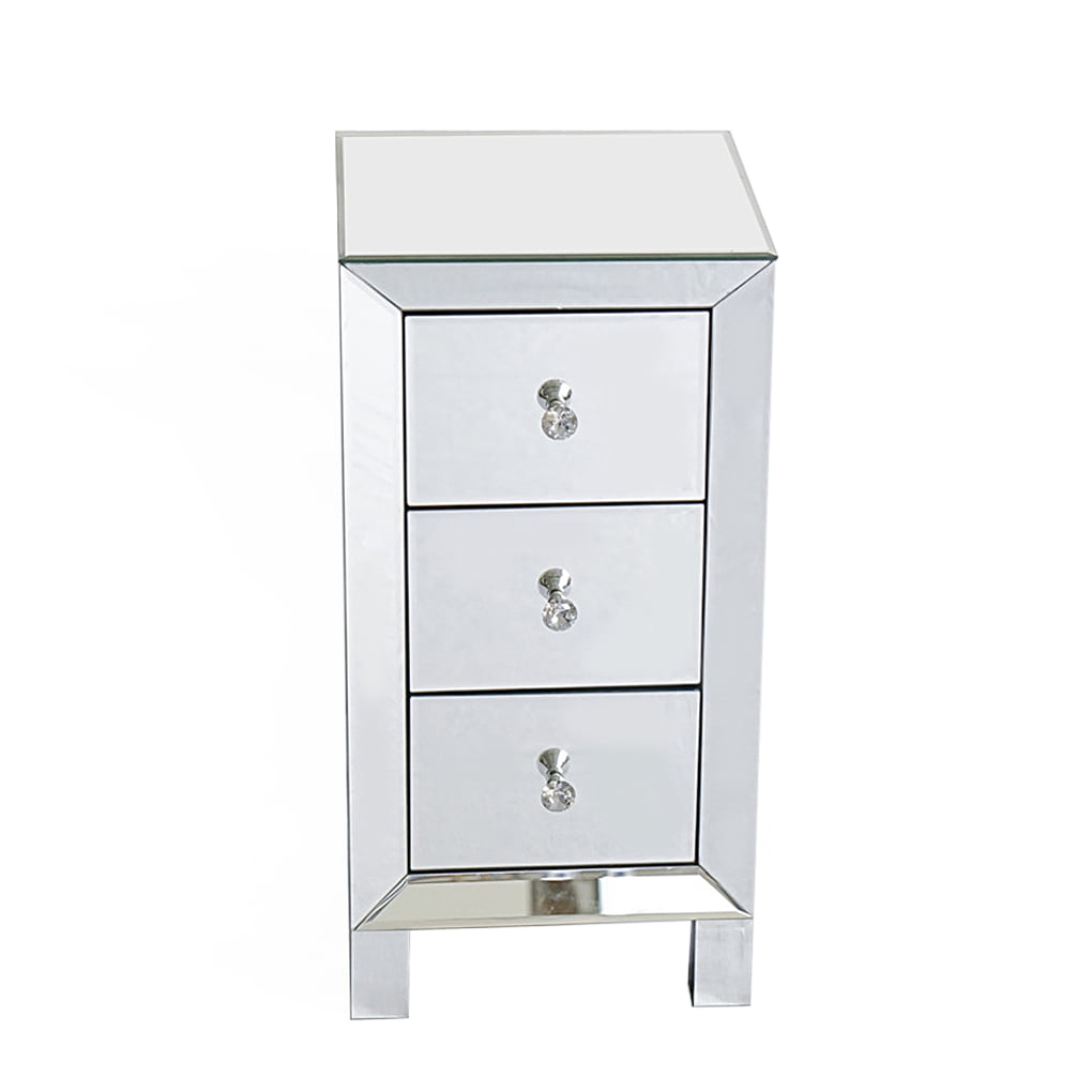 3 Drawer White Mirrored Bed Side Tables Brand New 