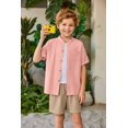 thumbnail image 3 of Arshiner Boy's 2 Piece Beach Outfit Short Sleeve Textured Button Down Shirt and Short Sets Summer Vacation Wear, 3 of 8